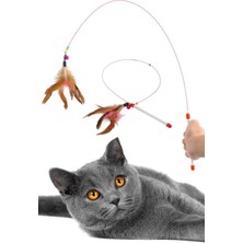 Gampus Kedi Oyun Oltası 90 cm Renkli Tüylü Çıngıraklı Kedi Oyuncağı