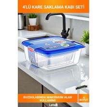 Letsii 4'lü Kare Şeffaf Sızdırmaz Mavi Kapaklı Bpa Free Buzdolabı Saklama Kabı