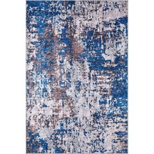 Aren Halı Ratlam Modern Mavi Polyester ve Pamuklu Kaydırmaz Tabanlı Yıkanabilir Dijital Baskı Halısı