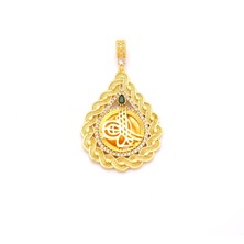 Ferizz Altın Kaplama Örgü Model Yeşil Taşlı Tuğralı Kolye Ucu TGR-158