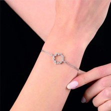 Mavili Gümüş Pırlanta Montür Işıltı Büyüsü Gümüş Bileklik - Rose