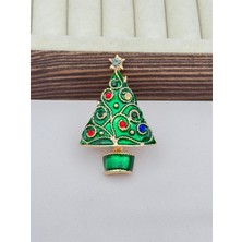 Luseda Yeşil Mine İşlemeli Yılbaşı Ağacı Broş