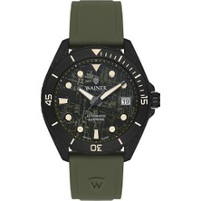 Wainer Otomatik Erkek Kol Saati 44 mm Safir Cam Haki Silikon Kordon 10 Atm