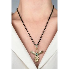 Sose Moda Boncuk Zincirli Zümrüt Ankalı Çelik Kolye - Gold