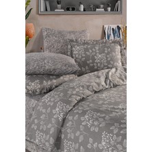 Uçkan Home %100 Pamuk Gri Flora Fırfırlı Çift Kişilik Nevresim Seti