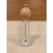 Değirmen Tuz ve Karabiber Öğütücü Büyükboy Şeffaf Akrilik ve Ahşap Model Yükseklik 22 cm