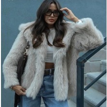 Kadın Bej Premium Suni Kürk Ceket