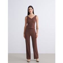 Lc Waikiki Yeni Sezon Beli Lastikli Dokulu Geniş Paça Kadın Pantolon