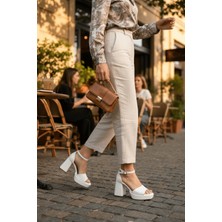 Divolya June Beyaz Cilt ( 9 cm Topuk ) Platform Topuklu Günlük Ayakkabı