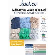 İpekçe Ipekçe 12'li Bürümcük Kumaş Scrunchie Lastik Toka Seti - Saç Kırmayan Yumuşak Doku Pastel ve Toprak Tonları