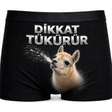 Onudabunuda Baskılı Erkek Boxer Dikkat Tükürür Desenli Komik Eğlenceli Pamuklu Rahat Kesim Kırmızı Siyah