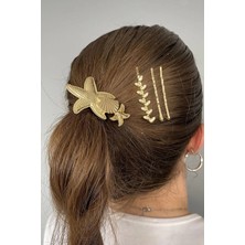 Kokoş Altın Renk Deniz Yıldızı Figürlü Lastik ve Tel Toka Set