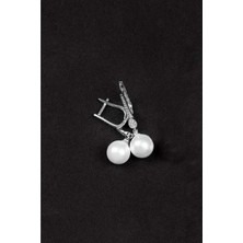 By More 925 Ayar Gümüş Zirkon Taşlı Damla Modeli Küre Inci Küpe - Rodyum Kaplama