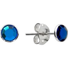 Oya Silver Koyu Lacivert Tektaş Gümüş Çerçeveli Vidalı Küpe [OYSY141]