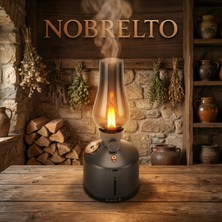 Nobrelto Retro Gaz Lambası Görünümlü Hava Nemlendirici - Kablosuz Şarjlı Ultrasonik Buhar Makinesi ve Kademeli LED Gece Lambası