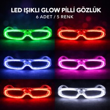 Ozn Aksesuar LED Işıklı Glow Pilli Parti Gözlüğü - Glow Efektli 6 Adet 5 Renk (5060)