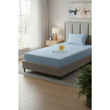Boreas Home Mavi Pamuklu Lastikli Tek Kişilik Çarşaf ve Yastık Kılıfı Seti 100x200 cm Düz Desenli