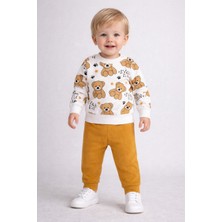 Dinamik çocuk Erkek Bebek 2li Takım | Ayıcık Desenli Sweatshirt + Alt 3-6-9-12AYLIK