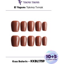 Takma Takma KKBL1759 Kısa Balerin 15'li Tekrar Kullanılabilir El Yapımı Protez Takma Tırnak Kahverengi-L