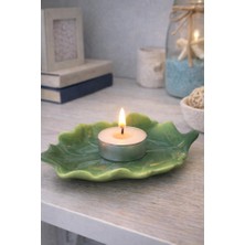 Yaprak Formlu Seramik Mumluk | Dekoratif Tealight Mumluk, Yemek Masası & Ev Dekoru (Yeşil)