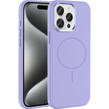Systemcom iPhone 15 Pro Max Kılıf M-Safe Şarj Özellikli Metal Kamera Çerçeveli Zore Edi Silikon Kapak - Lila