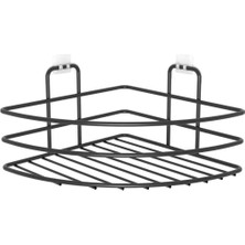 Ceviz Medikal® Kendiliğinden Yapışkanlı Montaj Gerektirmeyen Tek Katlı Banyo Askı Köşe Şampuanlık Siyah