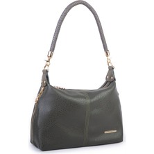 Nas Bag Kadın Şık Örgülü El Yapımı Askılı Omuz ve Çapraz Çanta Haki Victoria