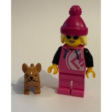 Orjinal LEGO Minifigür Pink Girl Snow Wear With Dog