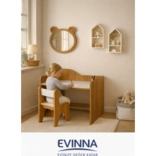 Evinna - Ceviz–beyaz Montessori Çocuk Çalışma Masası Seti, 3 Beyaz Çekmeceli, 18MM Mdf