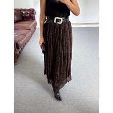 Pulli Collection Kahve Desenli Kraşlı Etek Kemer Dahil