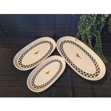 Seramikci Damalı Kuşlu 3 Lü Kayık Tabak