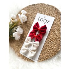 Aysskids Bordo Kadife ve Çiçek Desenli Beyaz Fiyonk Kız Çocuk Bebek Toka Seti