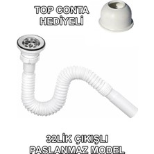 Beyazsu Körüklü Lavabo Hortumu Gider Borusu 32LIK Çıkışlı Top Conta Hediyeli