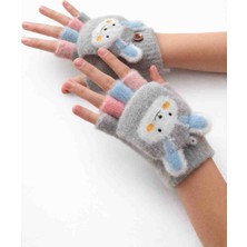 Evim Mabedim Tavşan Figürlü Yarım Parmak Çocuk Eldiveni, Kız Çocuk Yarım Parmak Tavşan Tasarımlı