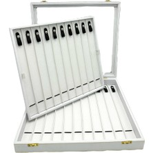 Sezgin Kutu ve Aksesuar Tesbih ve Kolye Kutusu 21 Li Dikişli Deri Camlı Beyaz