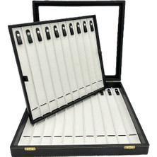 Sezgin Kutu ve Aksesuar Tesbih ve Kolye Kutusu 21 Li Dikişli Deri Camlı Siyah