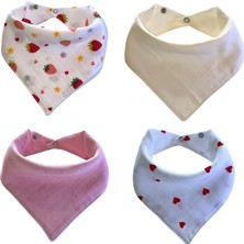 4'lü %100 Pamuk Çift Katlı Müslin Kumaş Çıtçıtlı Bebek Salya Önlük & Fular