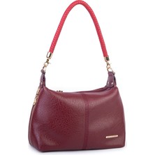 Nas Bag Kadın Şık Örgülü El Yapımı Askılı Omuz ve Çapraz Çanta Bordo Victoria