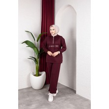 SFG Life Moda Kadın Tesettür Giyim Fermuarlı Taşlı Cep Kapaklı Kapşonlu & Pantolon Ikili Takım