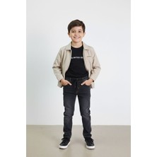 Cansın Mini Bej Yazılı Ceketli Jean Pantolonlu Erkek Çocuk 3lü Takım 23377