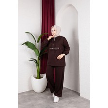 SFG Life Moda Kadın Tesettür Giyim Fermuarlı Taşlı Cep Kapaklı Kapşonlu & Pantolon Ikili Takım