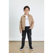 Cansın Mini Kahverengi Yazılı Ceketli Jean Pantolonlu Erkek Çocuk 3lü Takım 23375