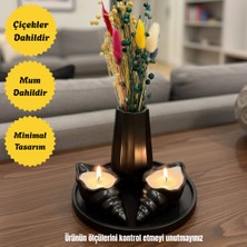 Dekoratif Siyah 4 Parça Mumlu Vazolu Tepsili Set - Hediyelik Oda Balkon Banyo Süsü
