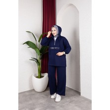 SFG Life Moda Kadın Tesettür Giyim Fermuarlı Taşlı Cep Kapaklı Kapşonlu & Pantolon Ikili Takım