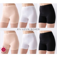 Sea Milano Kadın Uzun Boxer Külot 6'lı Pamuklu Likralı Yüksek Bel (Siyah Beyaz Ten Her Renk 2 Adet) Iç Çamaşır