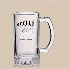 Hediye Vakti Kişiye Özel Evrim Tasarımlı Cam Bira Bardağı | Isim ve Imza Baskılı Kulplu Bira Kupası