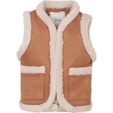Civil Girls 6-9 Yaş Yelek - Kahverengi 6-7 Yaş