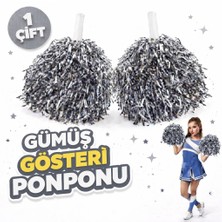 Go İthalat 1 Çift ( 2 Adet ) Gümüş Renk 23 Nisan 19 Mayıs 29 Ekim Okul Gösteri Ponponları Ekstra Dolgun (3791)