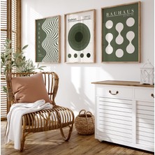 Pam Studio Bauhaus Yeşil Minimalist 3’lü Poster Seti | Modern Geometrik Sanat Tablo Duvar Dekoru