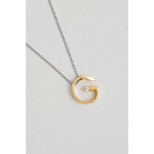 So CHIC Asimetrik G Harfi 18 Ayar Beyaz ve Sarı Altın Kaplama 45 cm Gümüş Harfli Kolye